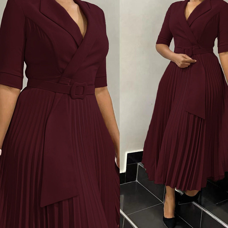 Plus Size African Dress Stylish Suit Collar Pleated Waist Design Fall Winter Collection Wholesale Available