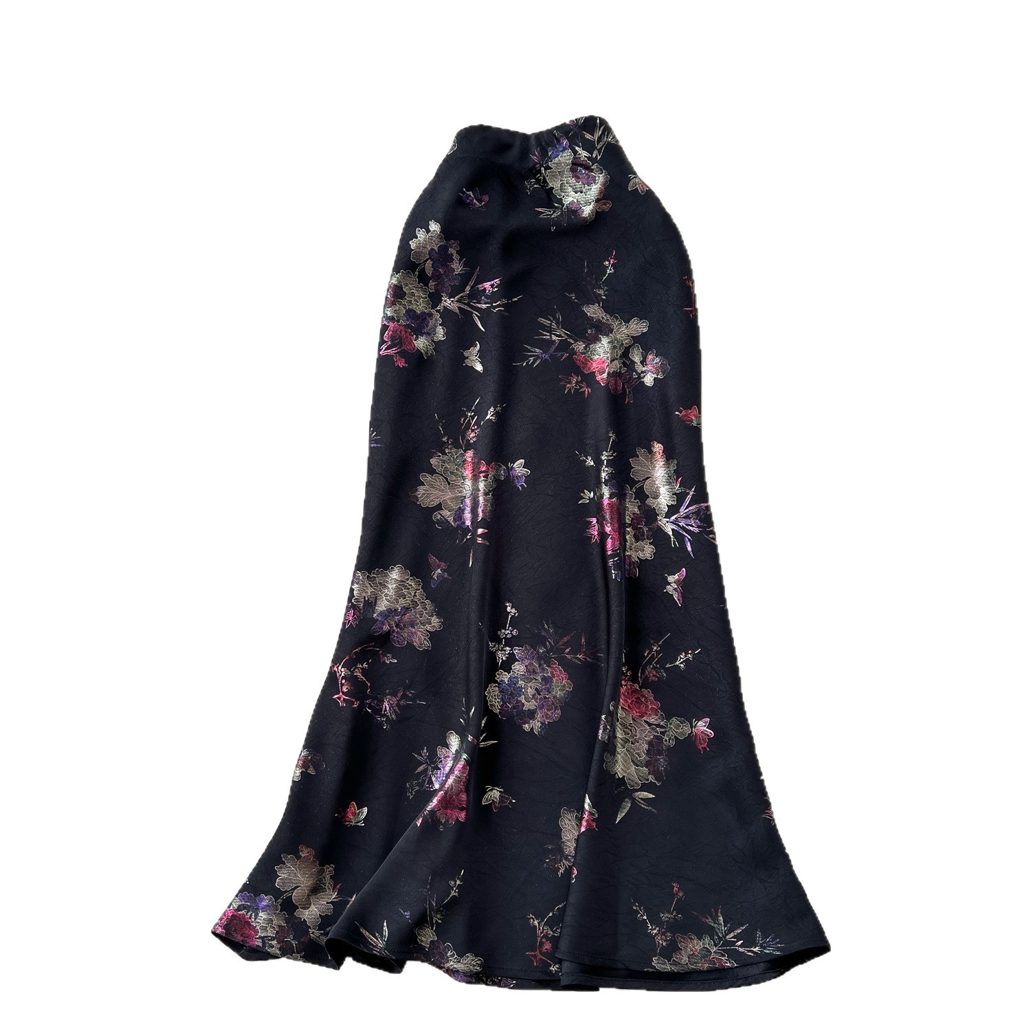 High Waist Mermaid Skirt for Women Satin Fabric Gold Foil Print Elegant Summer Style