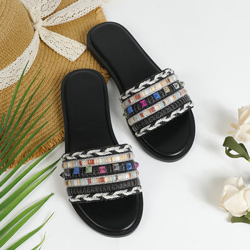 2025 New Model for Export and Foreign Trade, Summer Outdoor Women's Slippers, Fashionable, Casual, Comfortable, Flat, Ethnic Style, Woven Strap