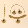 Indian gem pearl pendant tassel three-piece set fashion vintage clavicle necklace earrings hollow water drop suit women