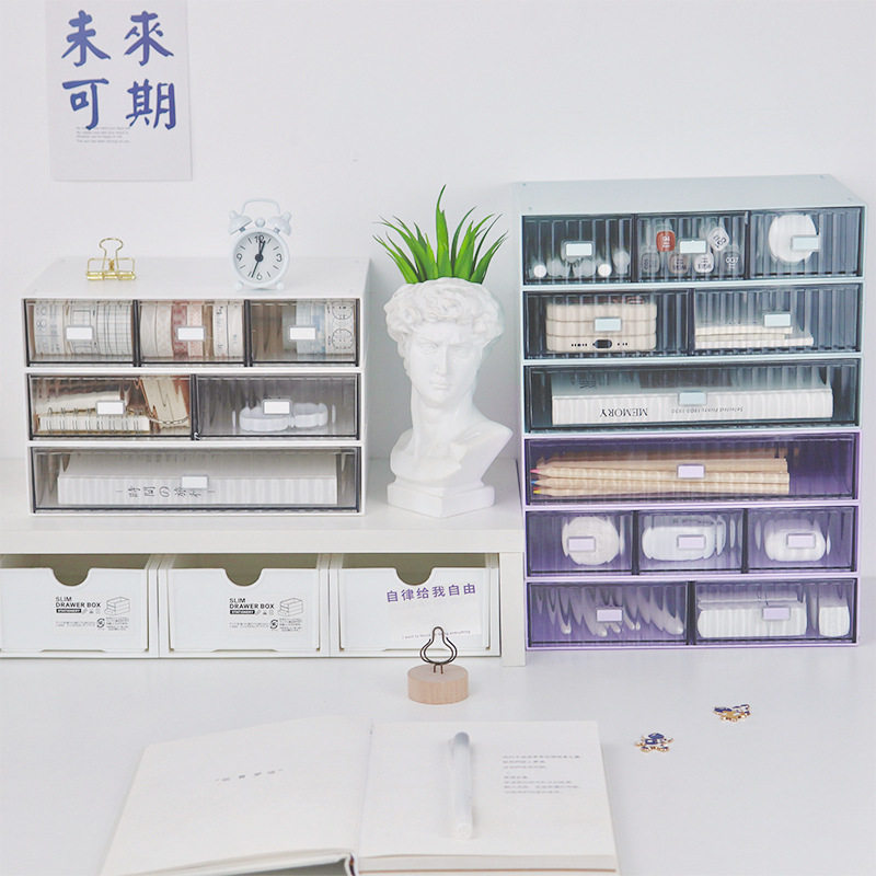 Striped drawer type storage box plastic desktop cosmetic finishing box free combination multi-layer stackable jewelry box