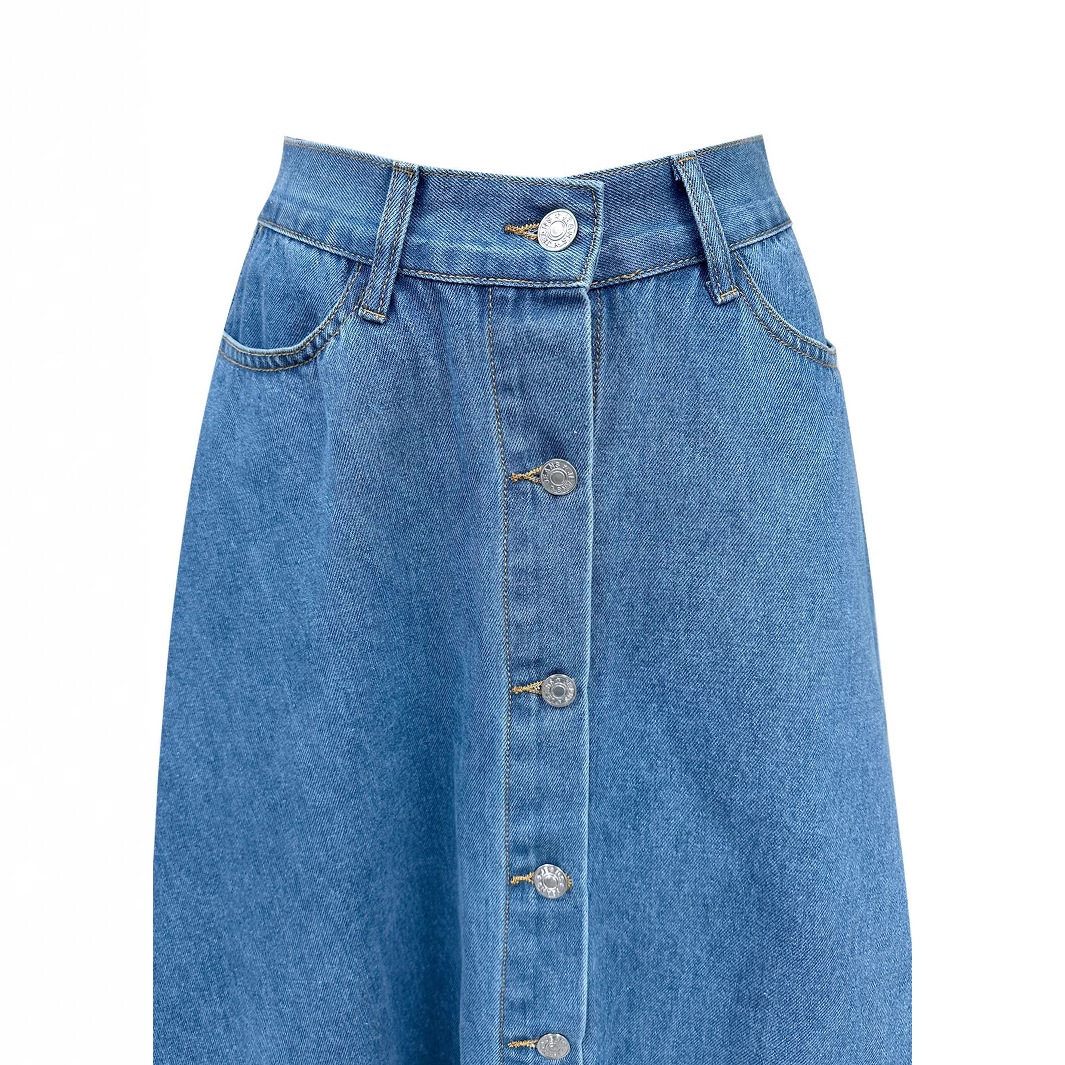 High Waisted A Line Denim Skirt Elegant Design Flowy Silhouette Casual Chic Wholesale Available