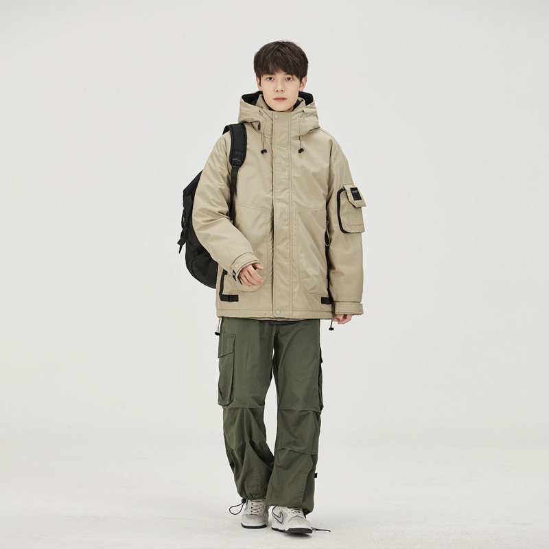 Men's Winter Fashion Brand 90 Duck Down Jacket Functional Tooling Warm Thickened Hooded Down Jacket Fashionable Couple Loose