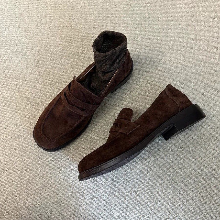 小个子百搭复古绒面简约粗跟乐福鞋女一脚蹬通勤单鞋圆头英伦皮鞋,淘宝优惠券,粉丝福利购,淘宝优惠卷