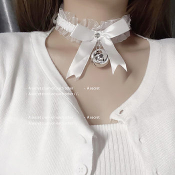 Bow lace small bell necklace choker clavicle chain neck accessories soft girl neck strap cos maid collar