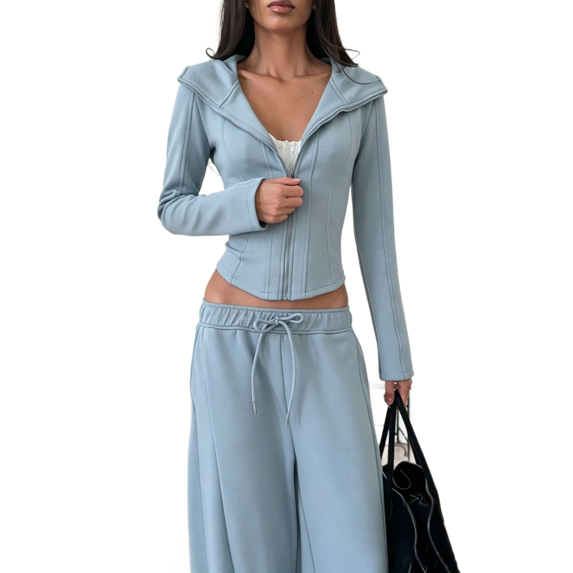 Womens Hooded Zip Up Sweatshirt Set Slim Fit Top Loose Casual Pants Autumn Fashion Outfit Wholesale Available