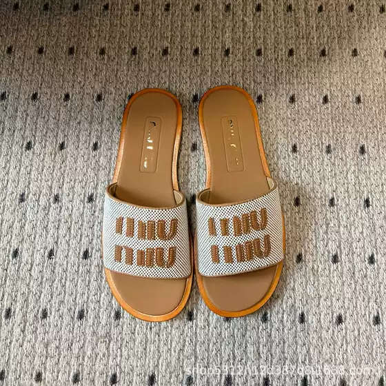 M Collection Linen Woven Slide Sandals 2025 Spring/Summer New Arrival Leather Flat Shoes Luxury Minimalist Round Toe Women's Sandals