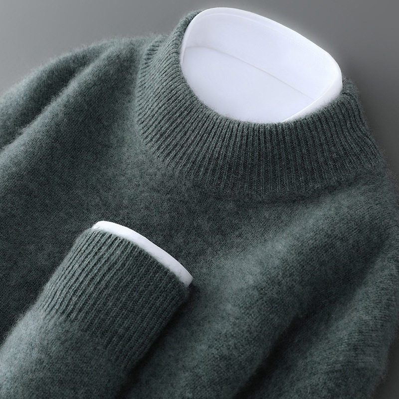 羊毛衫男士100纯羊毛套头半高领毛衣秋冬新款宽松针织打底羊绒衫