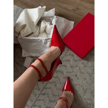 2025 New Red Patent Leather Sexy Wedge Pointed Toe High Heels Shallow Mouth Single Shoes French Women's Sandals