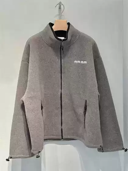 Nanyou High-Quality Original Miu Miaojia Jacket Autumn and Winter New Miu Logo Stand-Up Collar Polar Fleece Loose Jacket for Men and Women