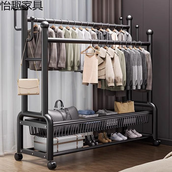 Floor-Standing Bedroom Thickened Clothes Drying Rack Floor-Standing Simple Double-Pole Coat Rack Clothes Rack Indoor Household Clothes Rack