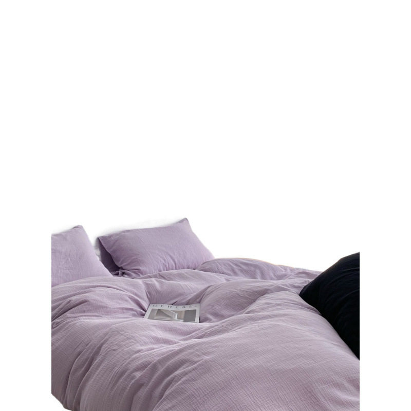 Simple Style Purple Washed Cotton Four-Piece Quilt Cover Bedding Dormitory Three-Piece Set