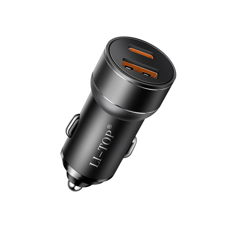 66W Aluminum Alloy Pd Dual USB Port Car Charging Head Car Charging Head 2A Mobile Phone Charger Fast Charging