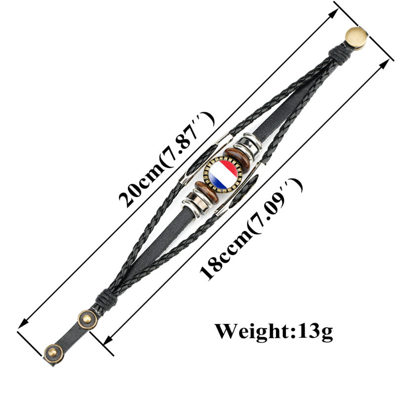 Cross-Border New Accessories European Country Flag Pattern Time Gemstone Leather Bracelet Retro Accessories