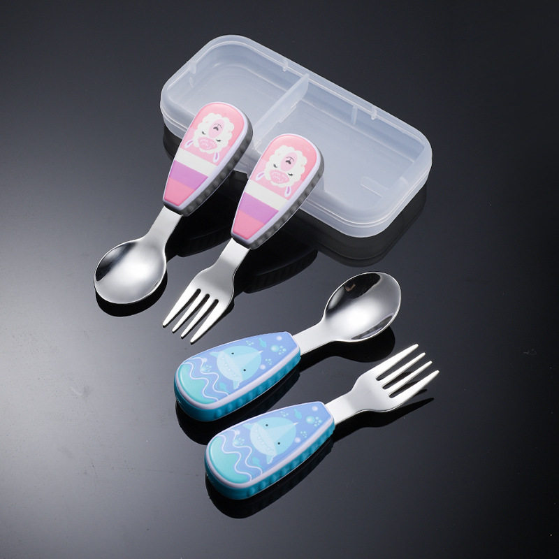 Cute Children's Cartoon 316 Stainless Steel Tableware suit Maternal and Infant Products Baby Training Fork Spoon Portable suit ABS