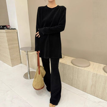 Modern 197 Elegant Slim Corduroy Suit Women's 2025 Autumn and Winter T-Shirt Casual Boot-Cut Pants Two-Piece Set 1F989