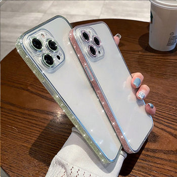 New glitter no step glass iphone13 fine hole 15 mobile phone case apple 16 protective cover cross border