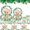Amazon New Jungle Forest Animal Party Paper Tray Disposable Tableware suit Paper Cup Paper Towel Tablecloth Banner
