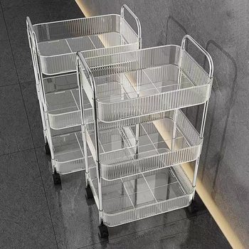 Mobile Storage Rack Transparent Acrylic Cart Makeup Storage Rack Dormitory Bathroom Storage Floor Fit Rack