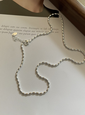 S925纯银简约米粒橄榄珠项链素链小众设计INS叠戴链锁骨链