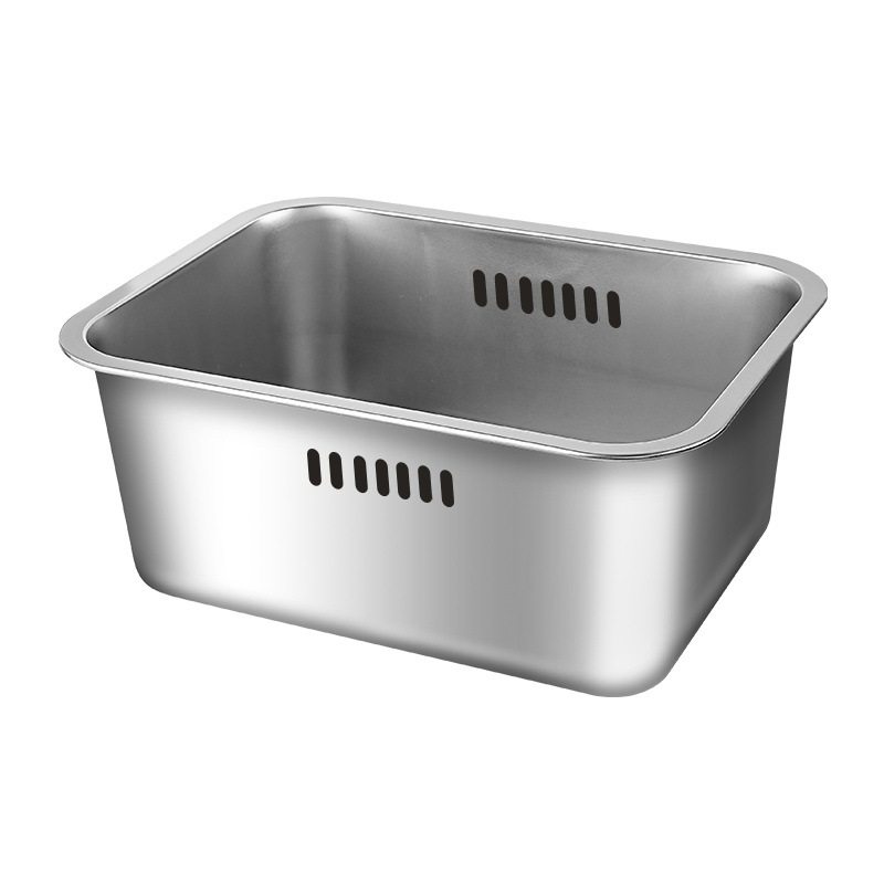 Cross-border Supply Stainless Steel Square Drain Basket Thickened Household Rice Sieve Vegetable Washing Basin Filter Water Kitchen Rice Drain Basin
