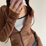 Немецкий бархатный кардиган с капюшоном в стиле hot girl, женский весенне-осенний жакет с тонкой талией для похудения, короткий топ с длинными рукавами, тренд