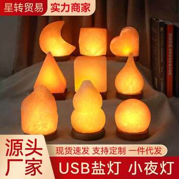 Salt Lamp USB Night Light Cornucopia Pyramid Gourd Sphere Natural Bedside Rose Salt Stone Home Decoration