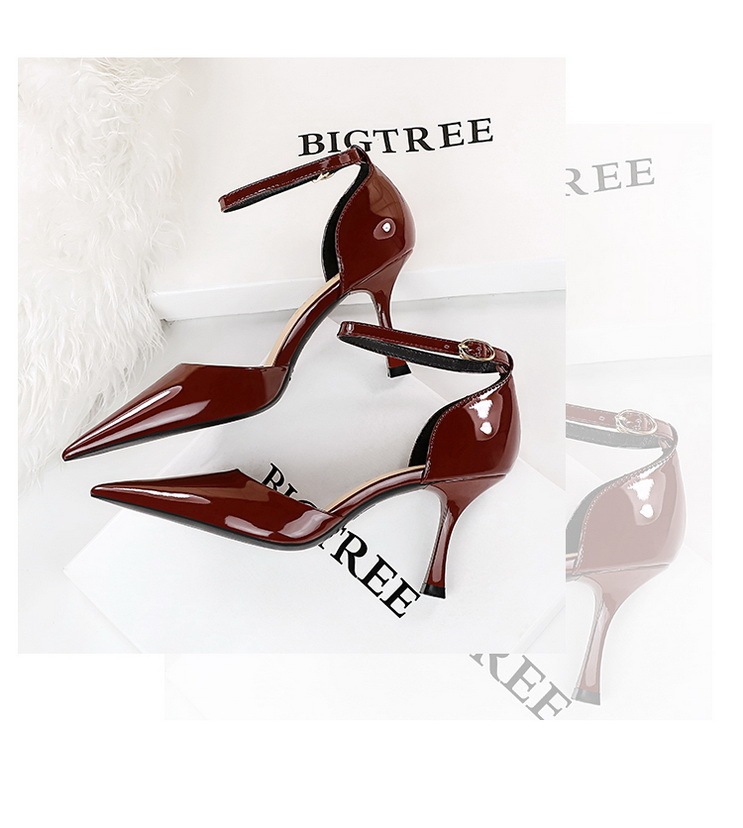 Sandal cao gót nữ mũi nhọn quai ngang gót ly, đế cao su, phong cách thanh lịch — Màu đen, Màu đỏ, Màu đỏ rượu, Màu nude