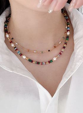 波西米亚风时尚简约施家珍珠串珠项链轻奢小众气质百搭夏季锁骨链