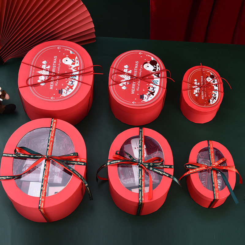 2026 Spring Festival New Year Baking Packaging Box with Bow, Oval Gift Box with Lid and Transparent Large-Capacity Gift Box