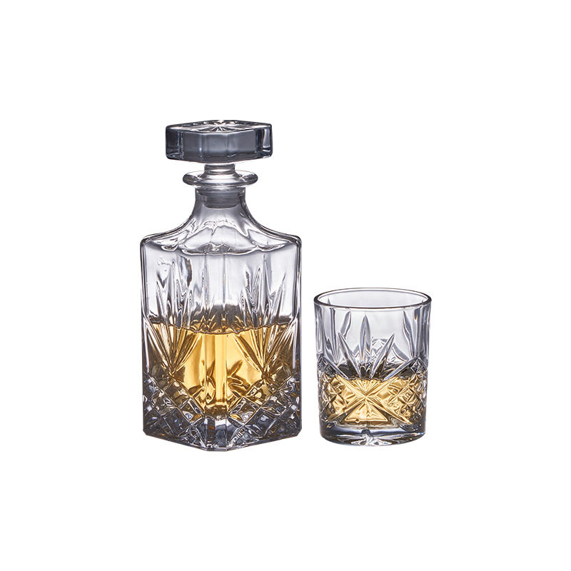 European-style Crystal Whiskey Wine Bottle Household Quartet Wine Bottle with Lid suit Glass Carved Spirits Wine Glass