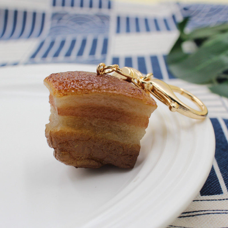 Student Day Creative Personality Simulation Broced Pork Keychain Gift Dongpo Pendant Food Bag Bag Key Hanging Ornaments