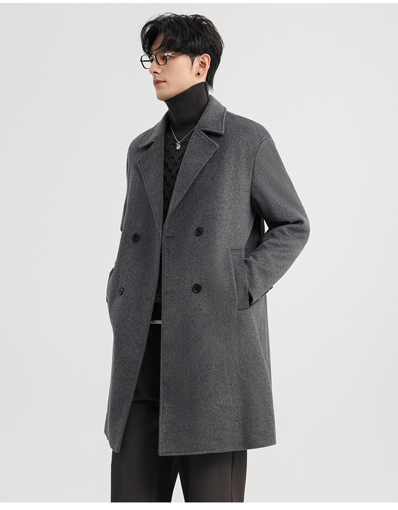 Áo khoác dạ len cashmere nam dáng dài hai hàng khuy mùa đông — Màu Xám (không bao gồm áo vest), Cà phê đậm (không bao gồm áo vest), Cà phê đậm (có áo VEST), Màu đen (có áo VEST)