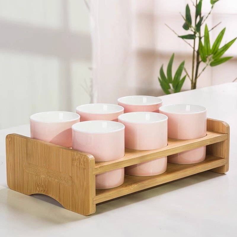 Creative ceramic water Cup suit Chinese wine set liquor Cup household beer glass celadon straight Cup with storage rack