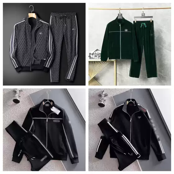 Correct Version of the New Cross-Border Casual Fashion Men's and Women's Long-Sleeve Lapel Zipper Jacket and Pants Set Sports Suit