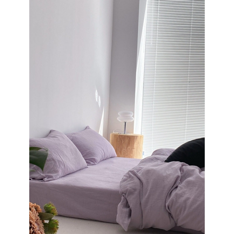 Simple Style Purple Washed Cotton Four-Piece Quilt Cover Bedding Dormitory Three-Piece Set