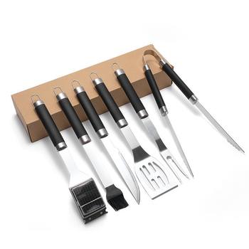 Stainless steel paint handle combination barbecue tool suit clip spatula fork knife brush 6-piece outdoor barbecue utensils