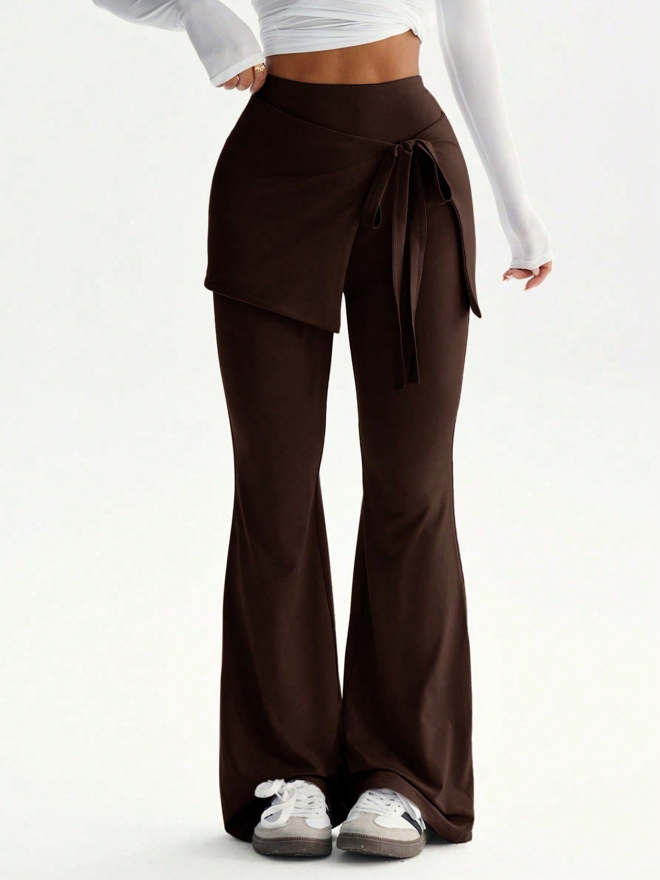 High Waisted Flare Pants for Women Two Piece Design Tie Waist Irregular Skirt Style Slim Fit Casual Wear