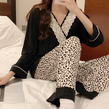 In stock 276 7yue clothing modal pajamas women's spring and autumn 2021 new long sleeve kimono women's home wear suit