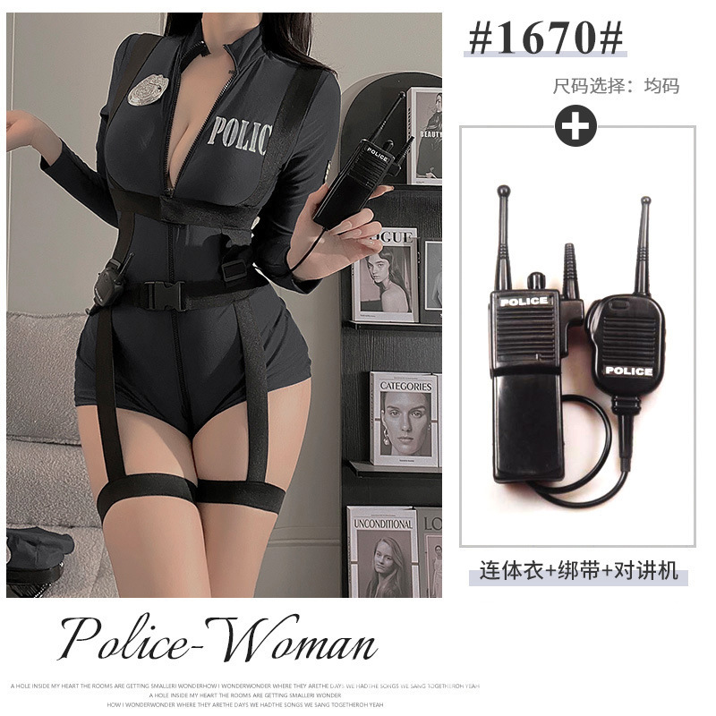 情趣内衣夜店女机车警察双头拉链免脱开裆cospaly角色扮演制服女