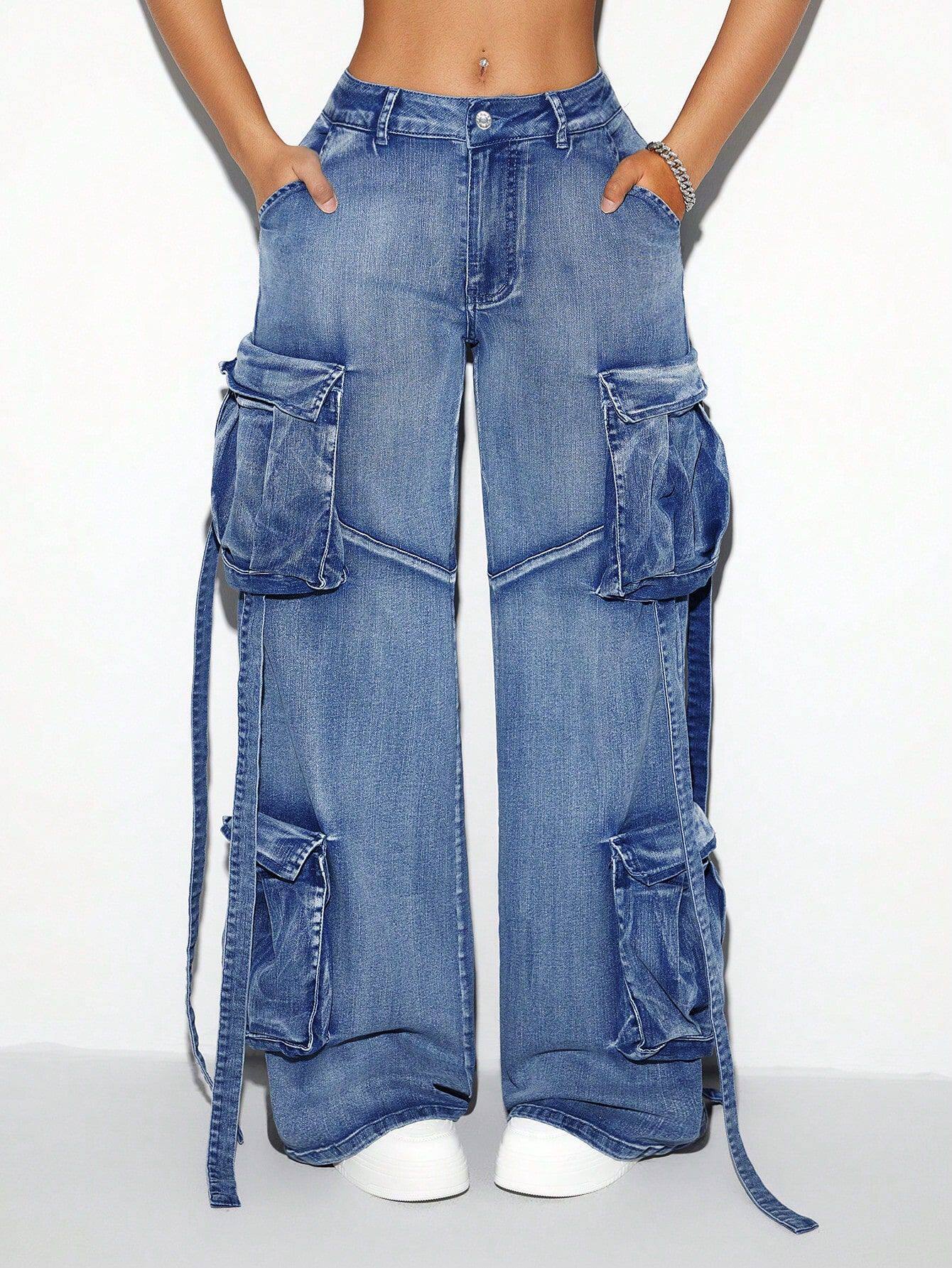 Womens Vintage Multi Pocket Stretch Casual Denim Overalls Retro Style European and American Fashion Wholesale Available