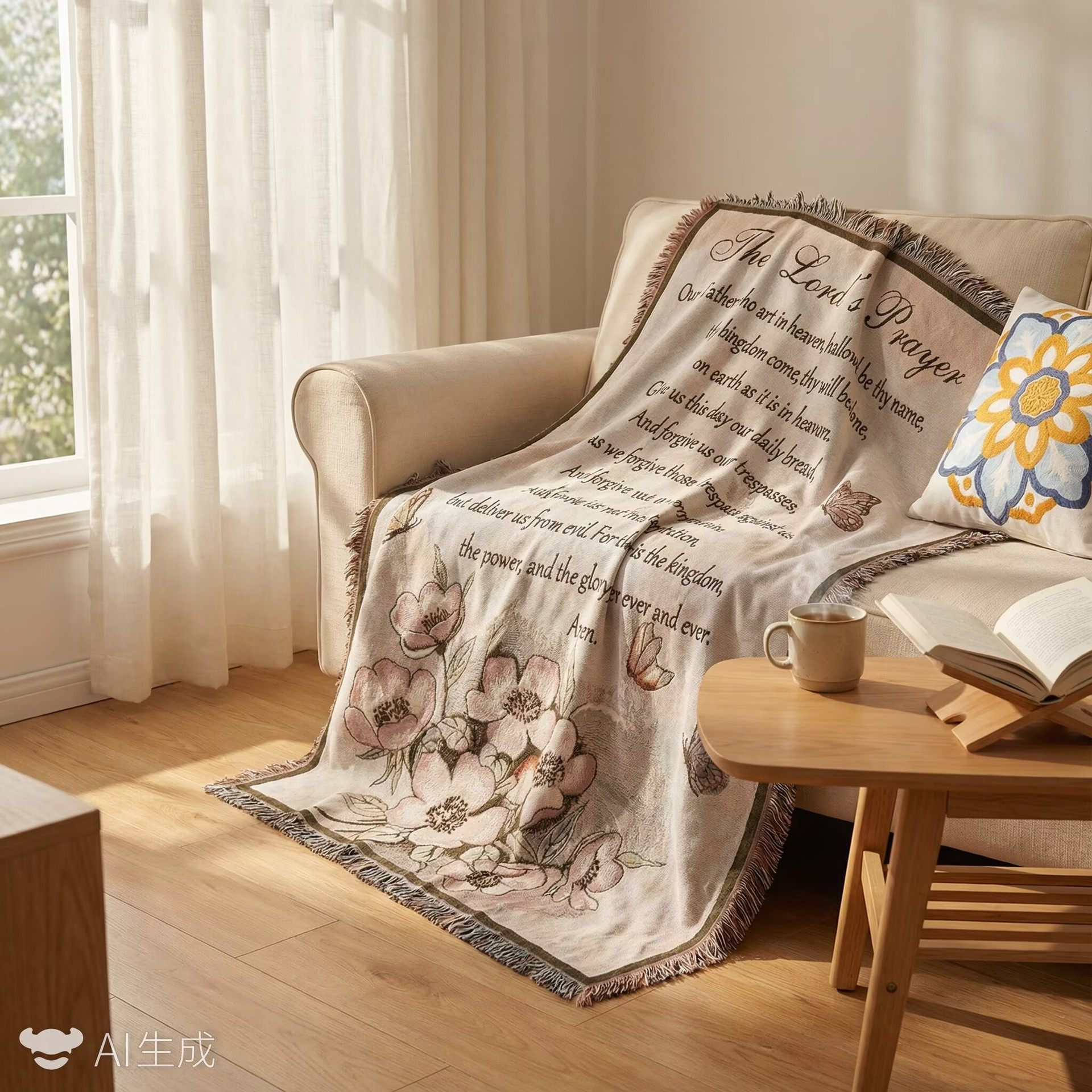 Cross-Border Literary Style Scripture Line Blanket Tapestry Throw Sofa Towel Hanging Cloth Scripture Prayer Blanket Bedside Towel