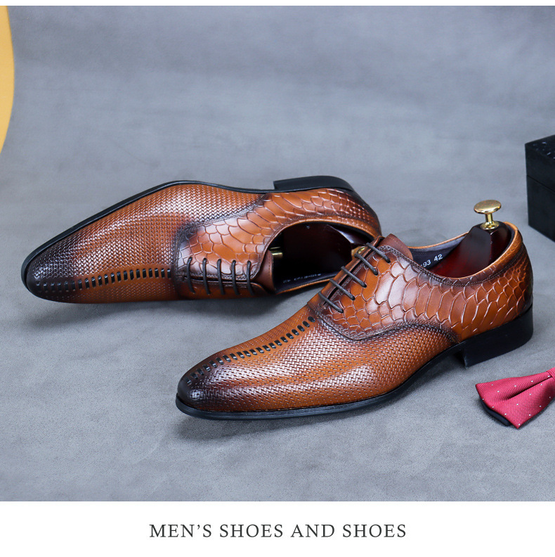 Giày Oxford nam da bò mũi nhọn buộc dây phong cách công sở — Màu nâu, Màu đen, Màu Kaki