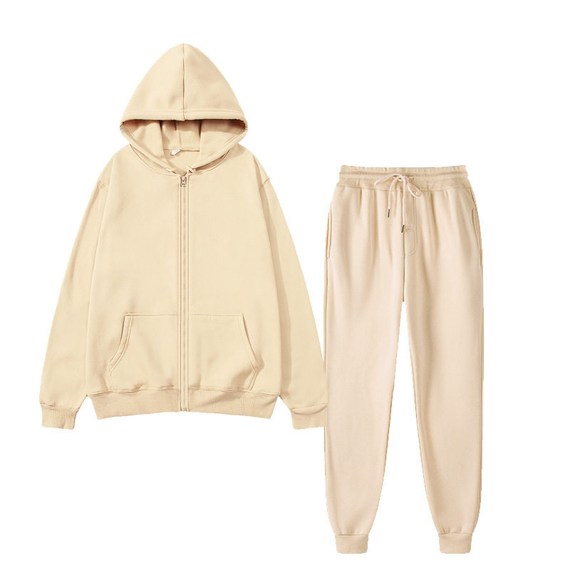 Foreign trade men's and women's solid color sportswear suit fashion casual autumn and winter warm hooded cardigan sweater sweater pants