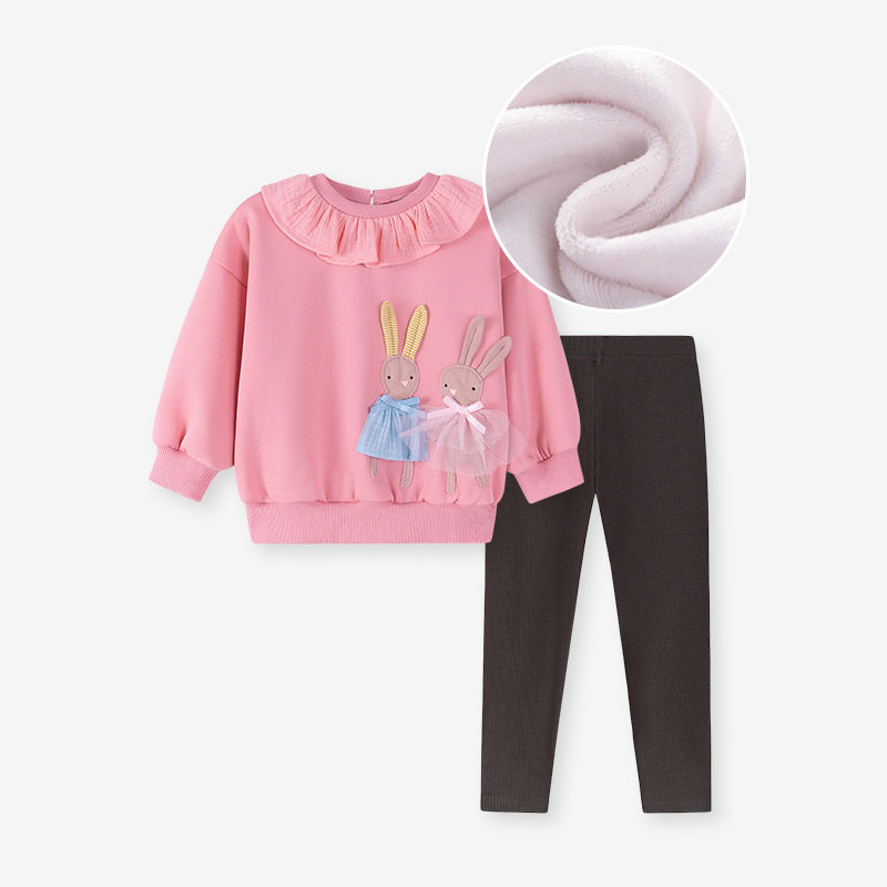 Fall & Winter Fleece-lined Girls' Set, [Style] Kids' Outfit, Cute Kids' 2-piece Set