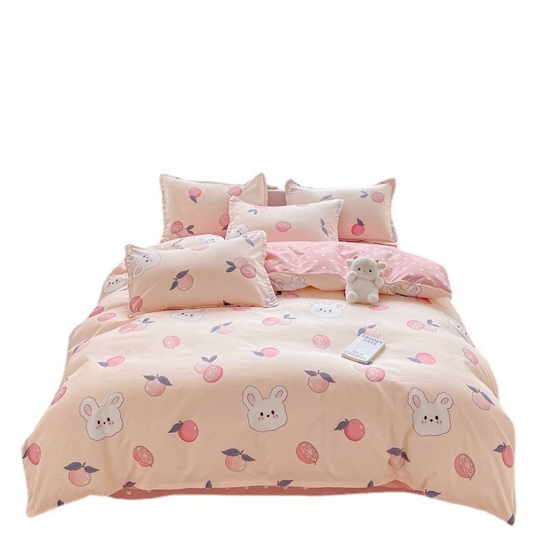 Korean Style Brushed Four-Piece Set Wholesale Small Fresh Student Dormitory Bed Sheets and Quilt Cover Three-Piece Set for All Seasons