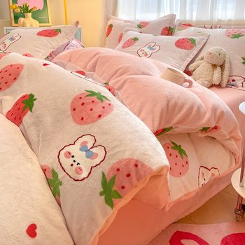 Winter milk velvet four-piece set cartoon cute coral velvet thickened bed sheet quilt cover plus velvet student dormitory three-piece set