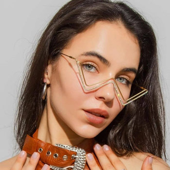 Cross-border V-shaped glasses frame without lens trend European and American rhinestone glasses frame decoration Eyeglass frame