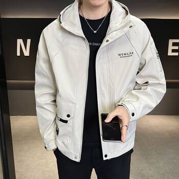 Men's Hooded Jacket Spring and Autumn Korean Style Trendy Handsome Workwear Loose Windbreaker Thin Coat Cross-Border Wholesale