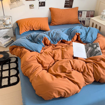 Solid Color Thickened Sanding Washed Cotton Four-piece Bed Sheet Quilt Cover Student Bedspread Bedclothes Dormitory Three-piece Bedding